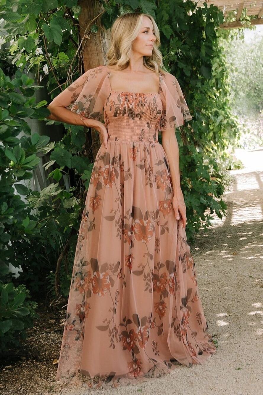 Baltic Born Womens 2XL Cassandra Tulle Maxi Dress Copper Floral Wedding Guest